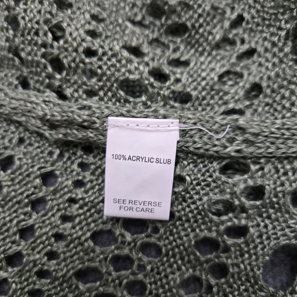 Moral Fiber Duster Cardigan Women 3X Green Open Front Crochet Knit Festival Boho - Picture 4 of 8